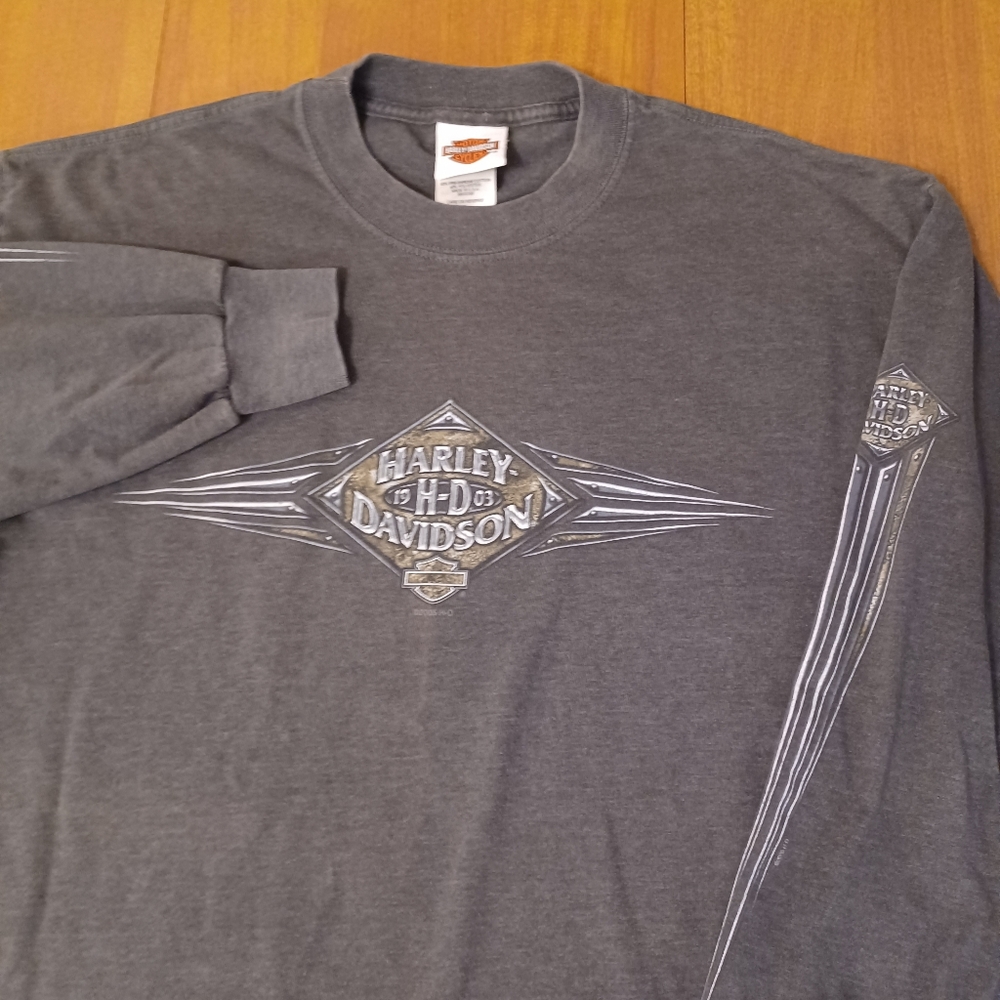Vintage Y2K Harley Davidson Gray Long Sleeve Shirt Mens Large Made USA